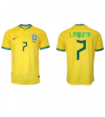 Brazil Lucas Paqueta #7 Replica Home Stadium Shirt World Cup 2022 Short Sleeve